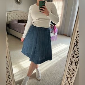 Eileen Fisher A-Line Pull On Midi Denim Skirt Size S